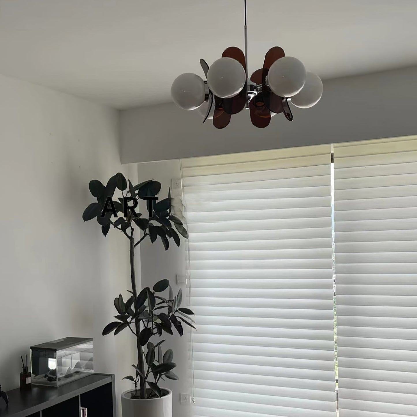 Chandelier Retro with Floral Acrylic Panels and Globe Shades