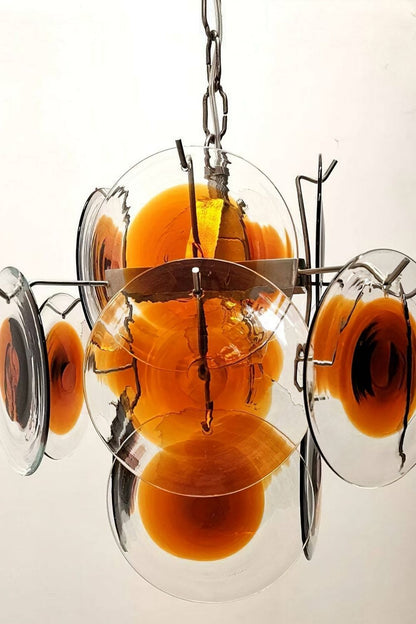 Chandelier Retro with Glass Discs and Chrome Chain Suspension