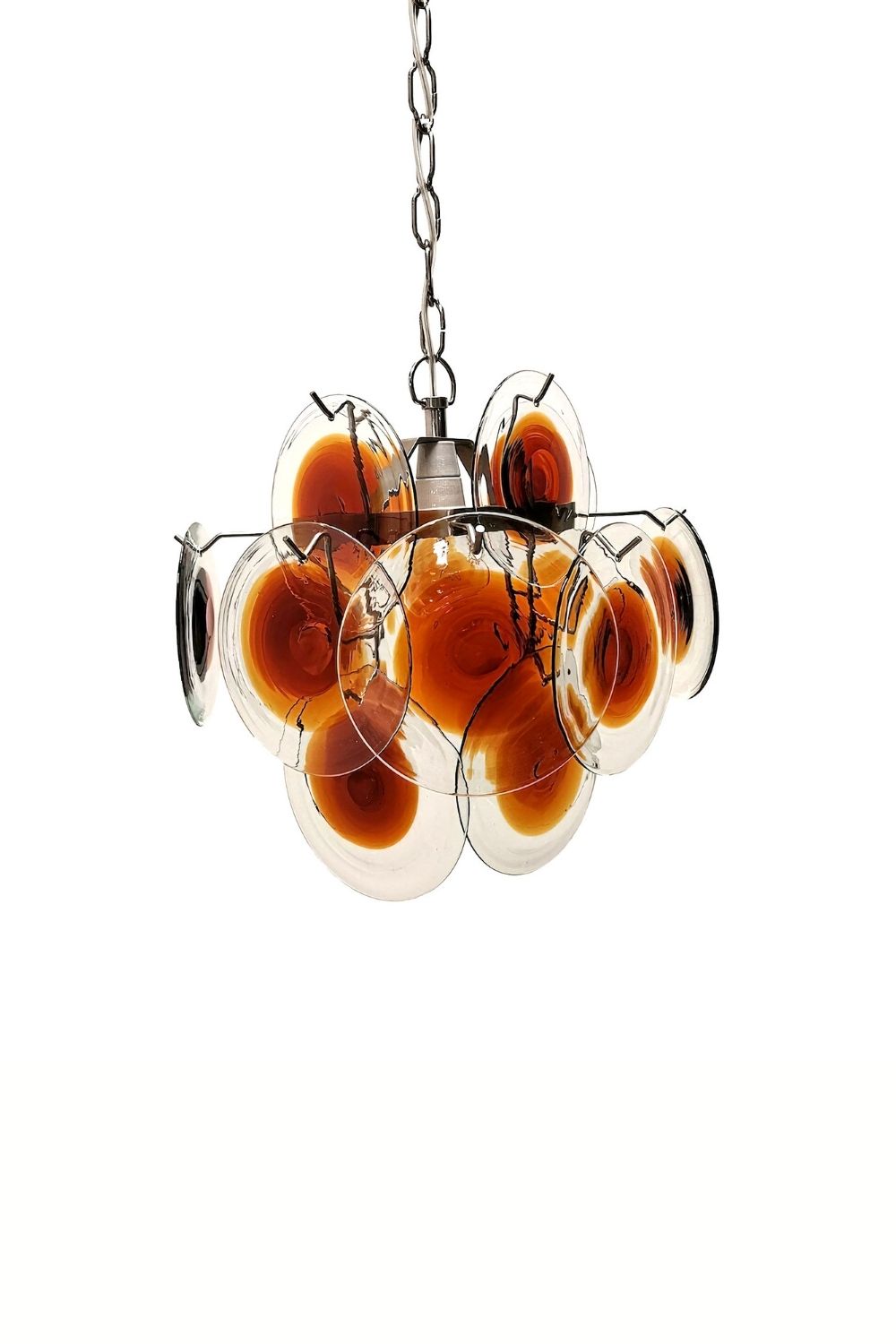 Chandelier Retro with Glass Discs and Chrome Chain Suspension