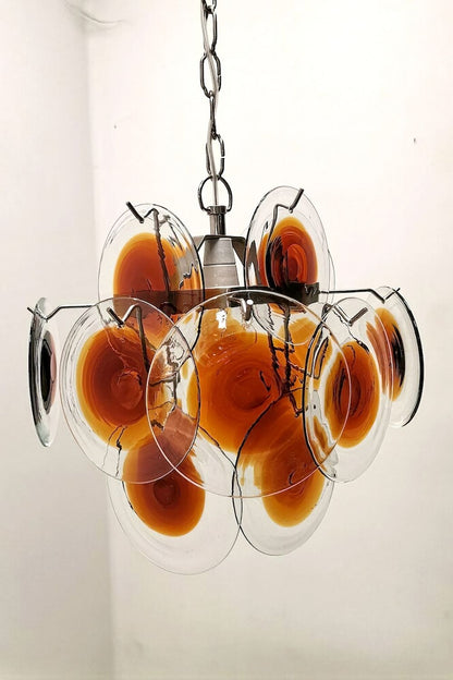Chandelier Retro with Glass Discs and Chrome Chain Suspension