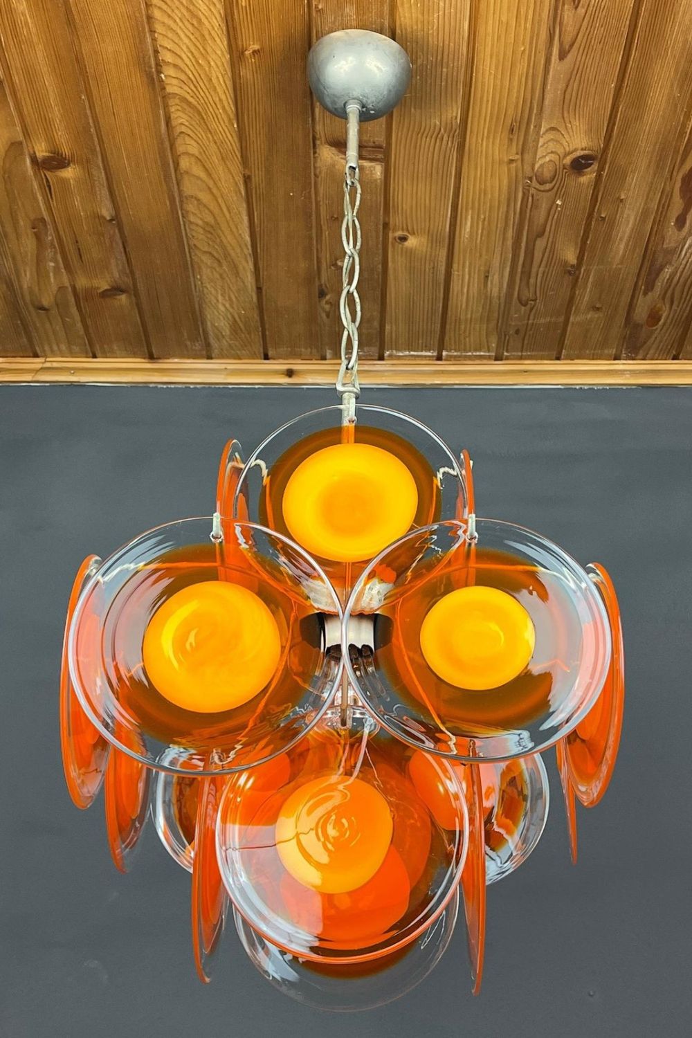 Chandelier Retro with Glass Discs and Chrome Chain Suspension