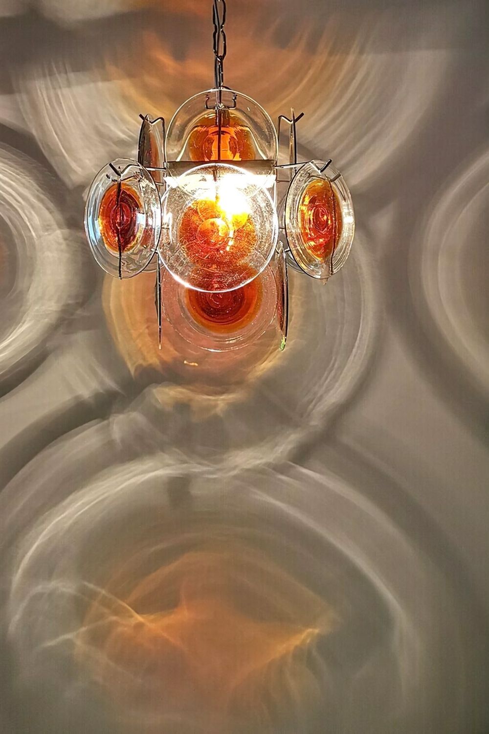 Chandelier Retro with Glass Discs and Chrome Chain Suspension