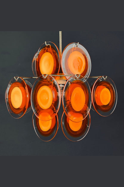 Chandelier Retro with Glass Discs and Chrome Chain Suspension