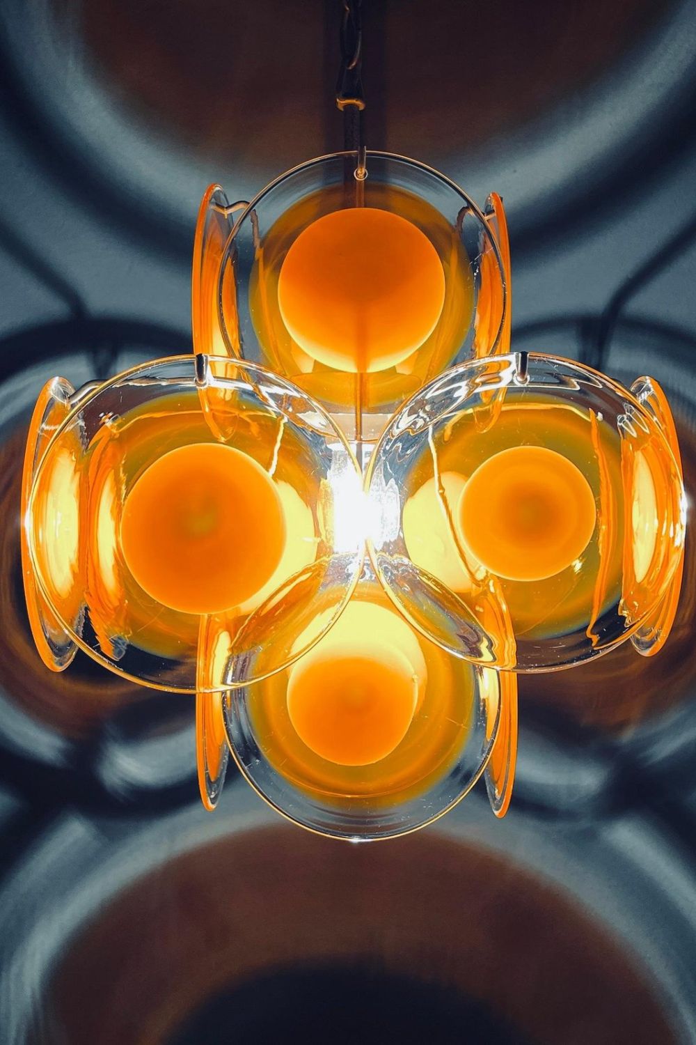 Chandelier Retro with Glass Discs and Chrome Chain Suspension
