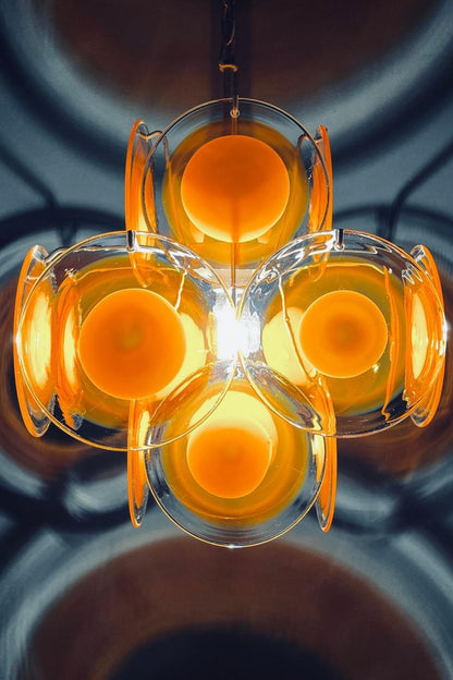 Chandelier Retro with Glass Discs and Chrome Chain Suspension