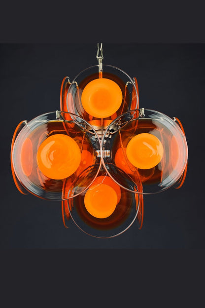 Chandelier Retro with Glass Discs and Chrome Chain Suspension