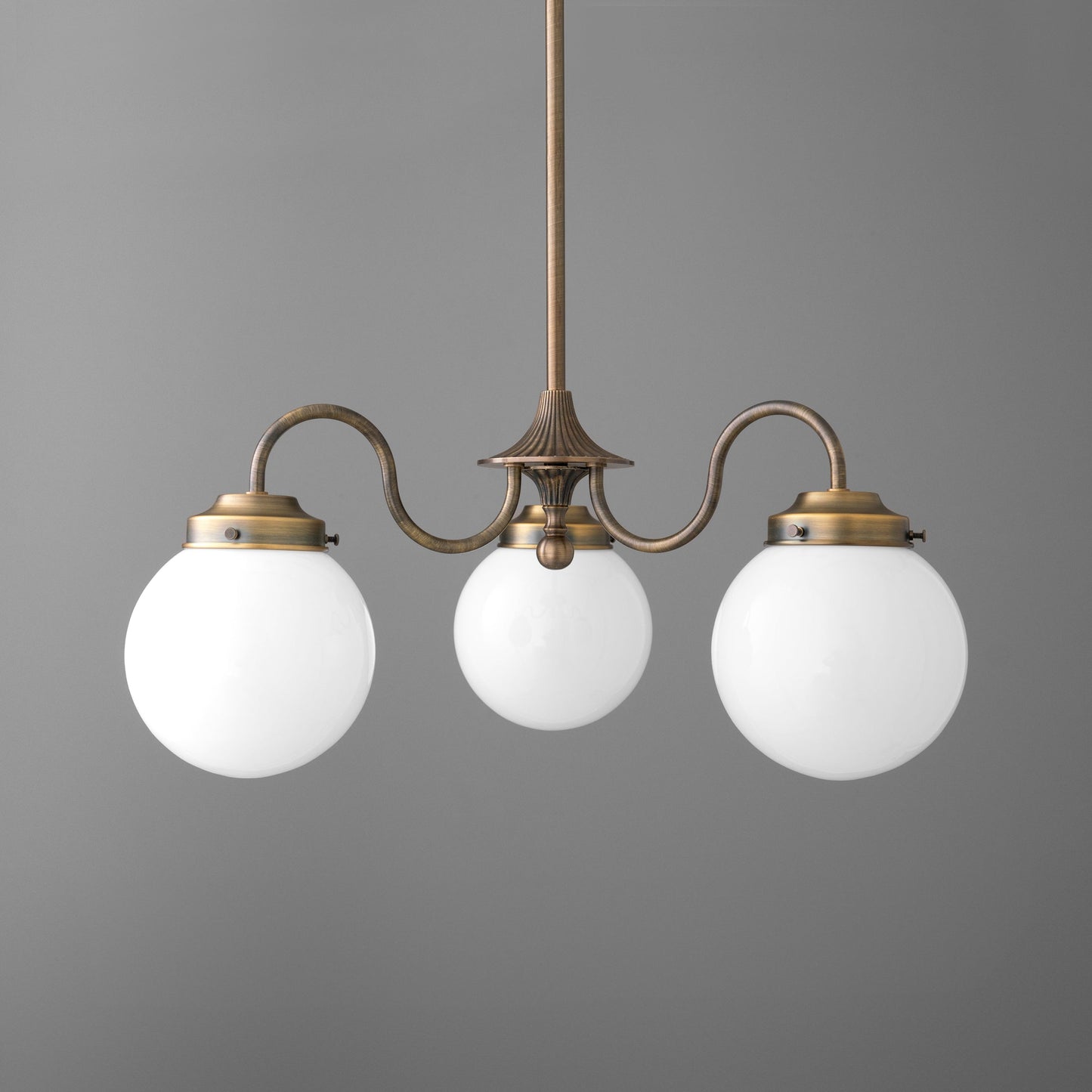 Chandelier Vintage with Three Frosted Glass Globes and Curved Arms
