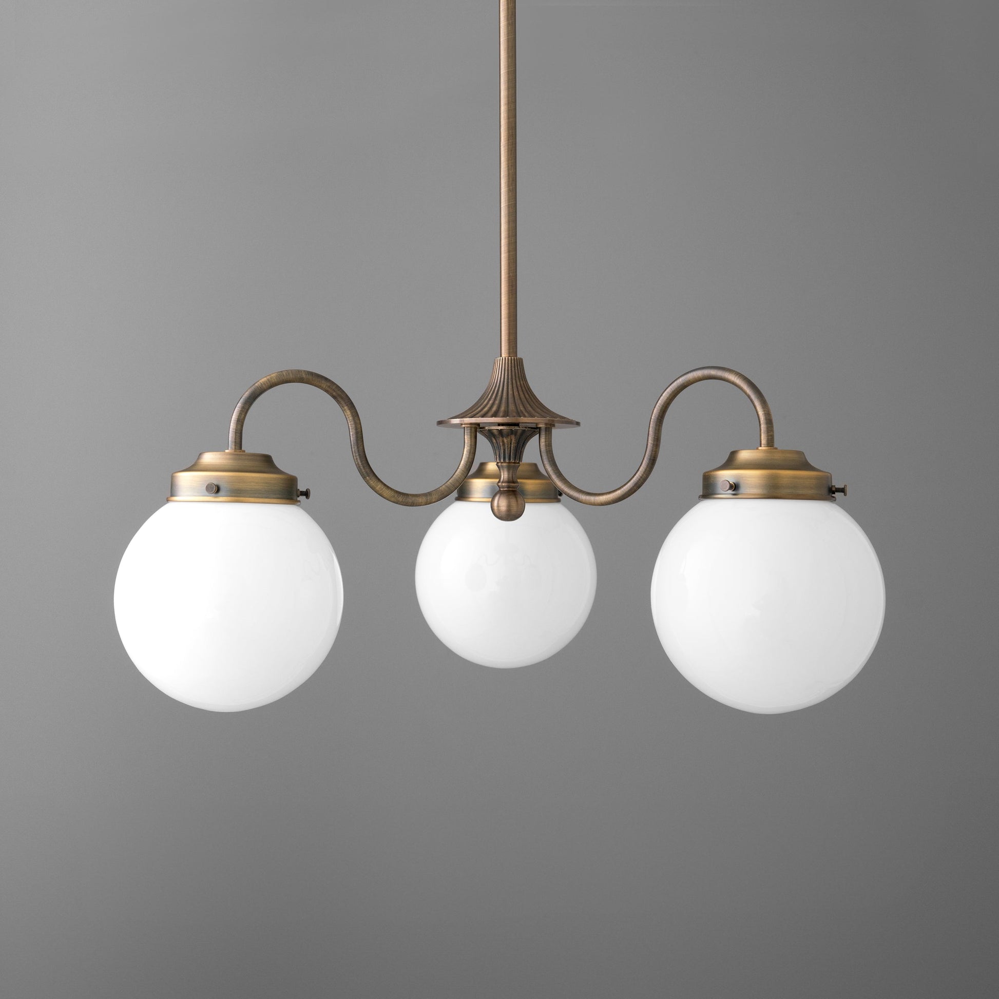 Chandelier Vintage with Three Frosted Glass Globes and Curved Arms