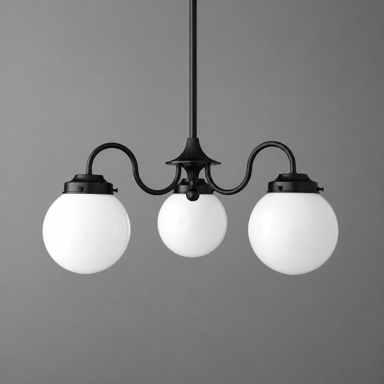 Chandelier Vintage with Three Frosted Glass Globes and Curved Arms