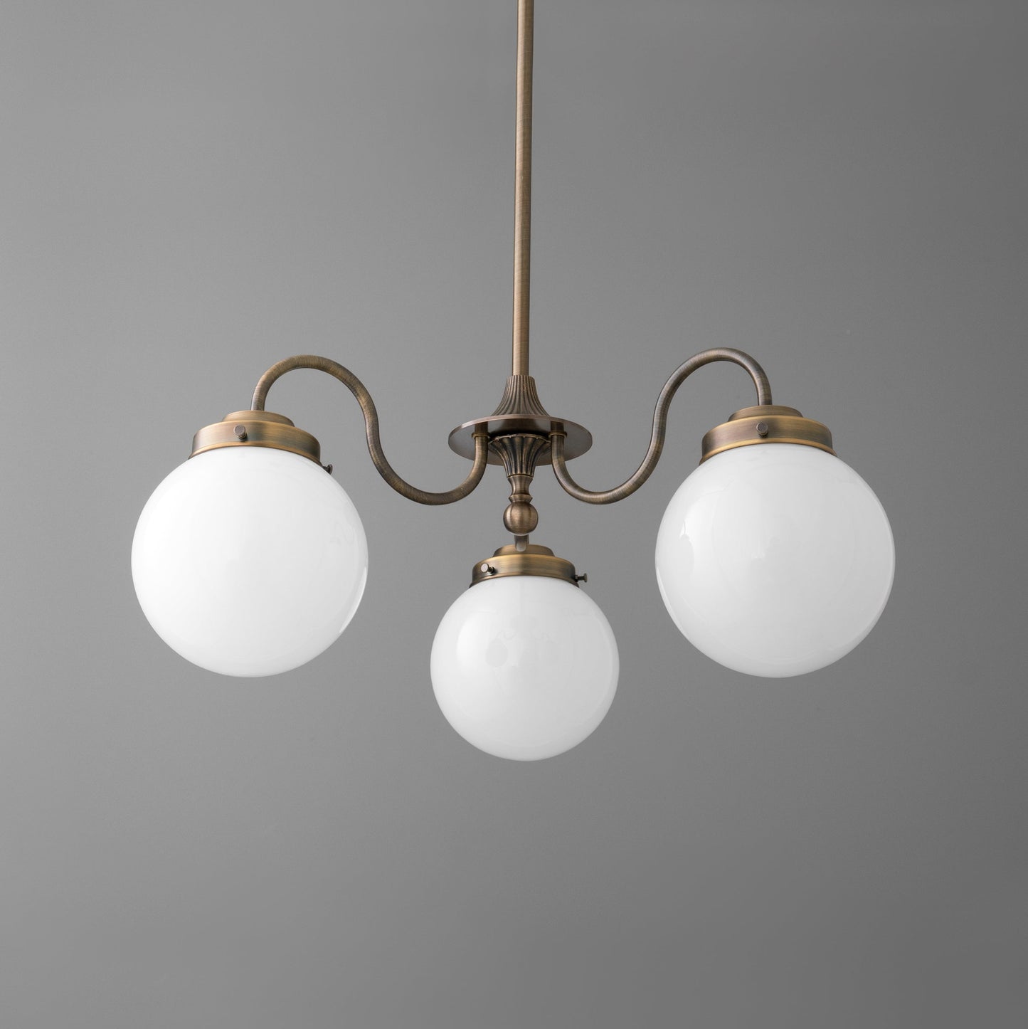 Chandelier Vintage with Three Frosted Glass Globes and Curved Arms