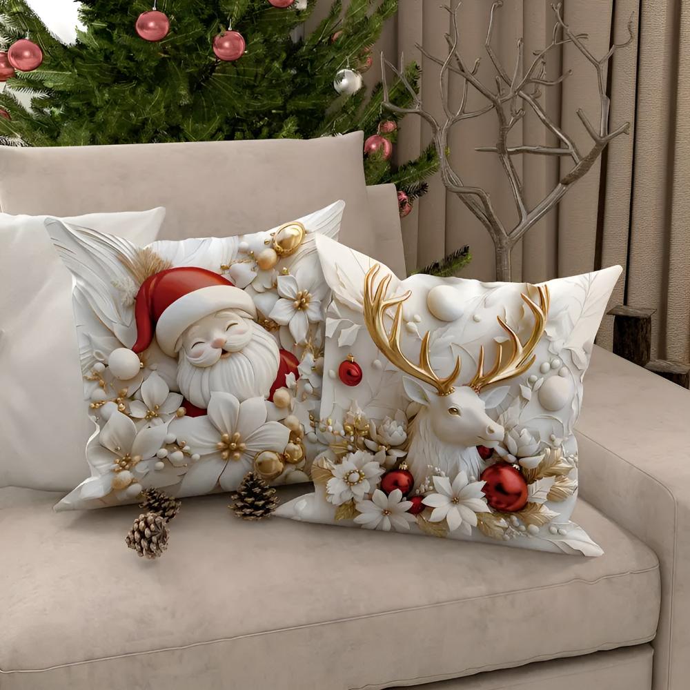 Christmas Cushion Covers Set of 4 with Santa, Snowman, Reindeer and Tree Designs