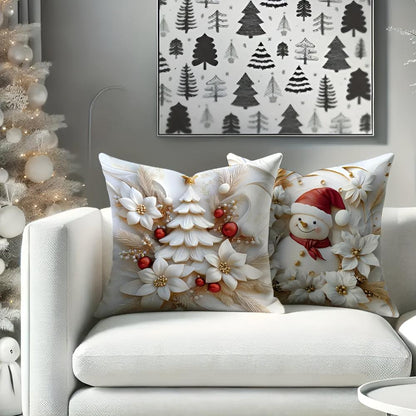 Christmas Cushion Covers Set of 4 with Santa, Snowman, Reindeer and Tree Designs