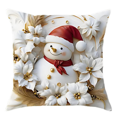 Christmas Cushion Covers Set of 4 with Santa, Snowman, Reindeer and Tree Designs