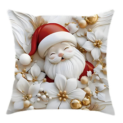 Christmas Cushion Covers Set of 4 with Santa, Snowman, Reindeer and Tree Designs