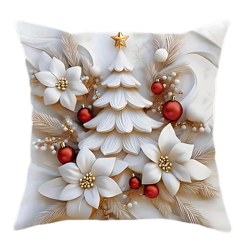 Christmas Cushion Covers Set of 4 with Santa, Snowman, Reindeer and Tree Designs