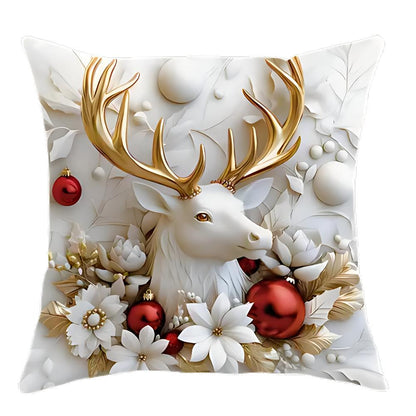 Christmas Cushion Covers Set of 4 with Santa, Snowman, Reindeer and Tree Designs