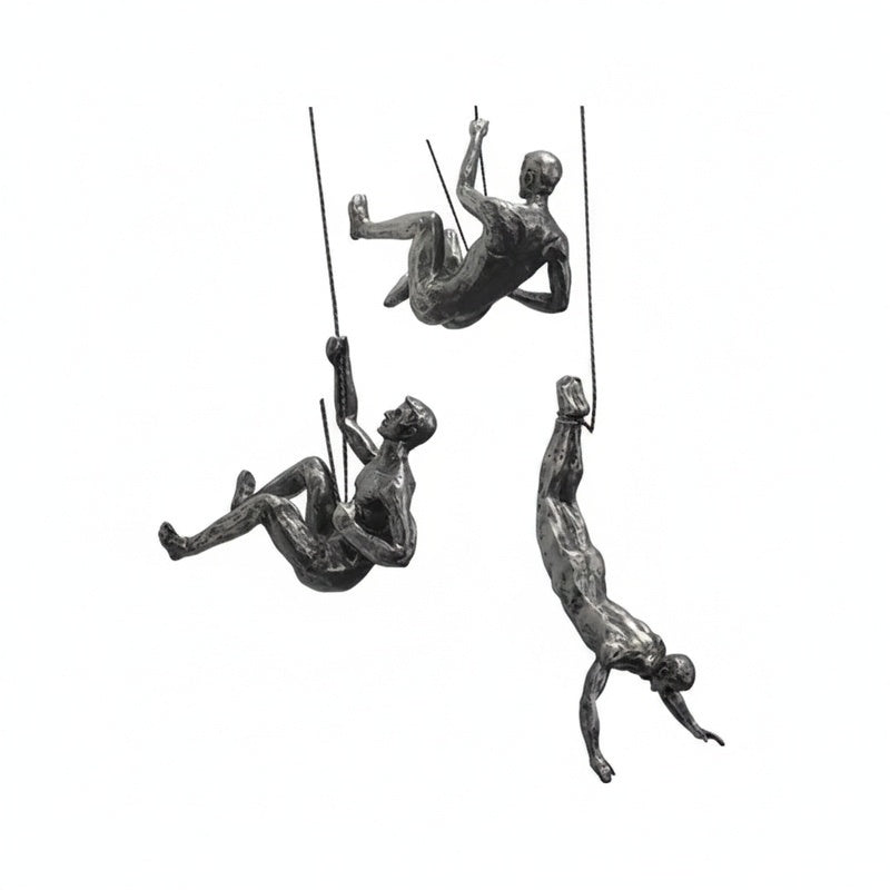 Climbing Man Wall Sculpture Set of 3 Hanging Figure Statues Industrial Wall Decor