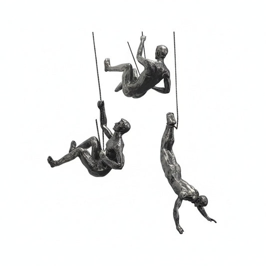 Climbing Man Wall Sculpture Set of 3 Hanging Figure Statues Industrial Wall Decor