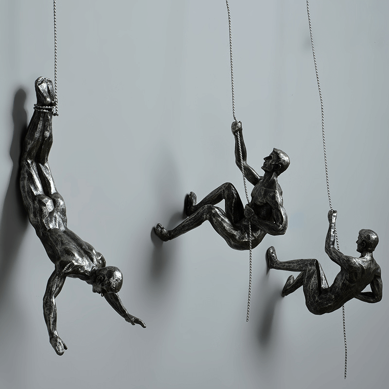 Climbing Man Wall Sculpture Set of 3 Hanging Figure Statues Industrial Wall Decor