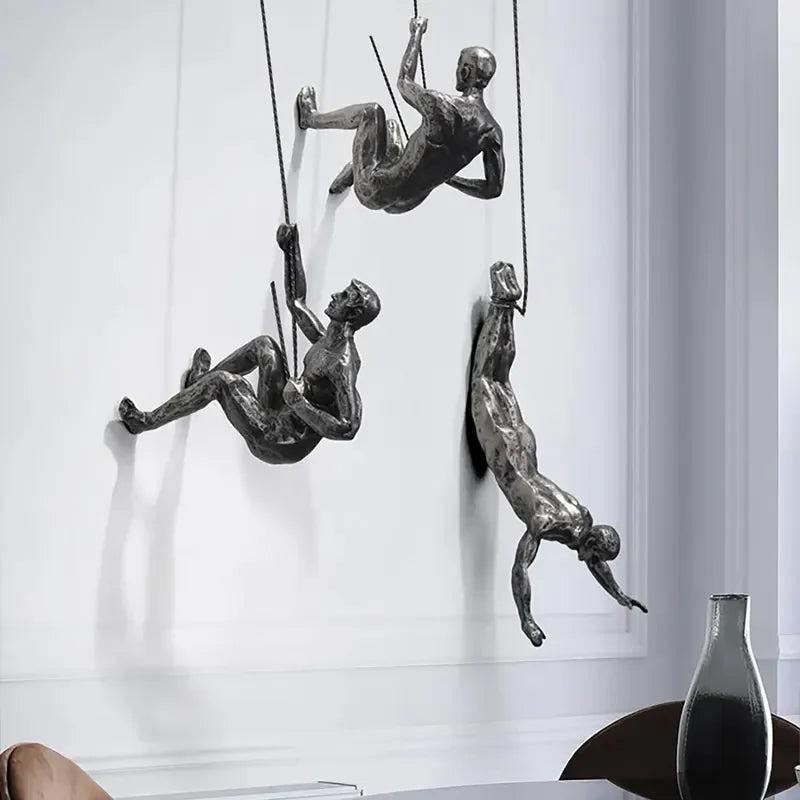 Climbing Man Wall Sculpture Set of 3 Hanging Figure Statues Industrial Wall Decor
