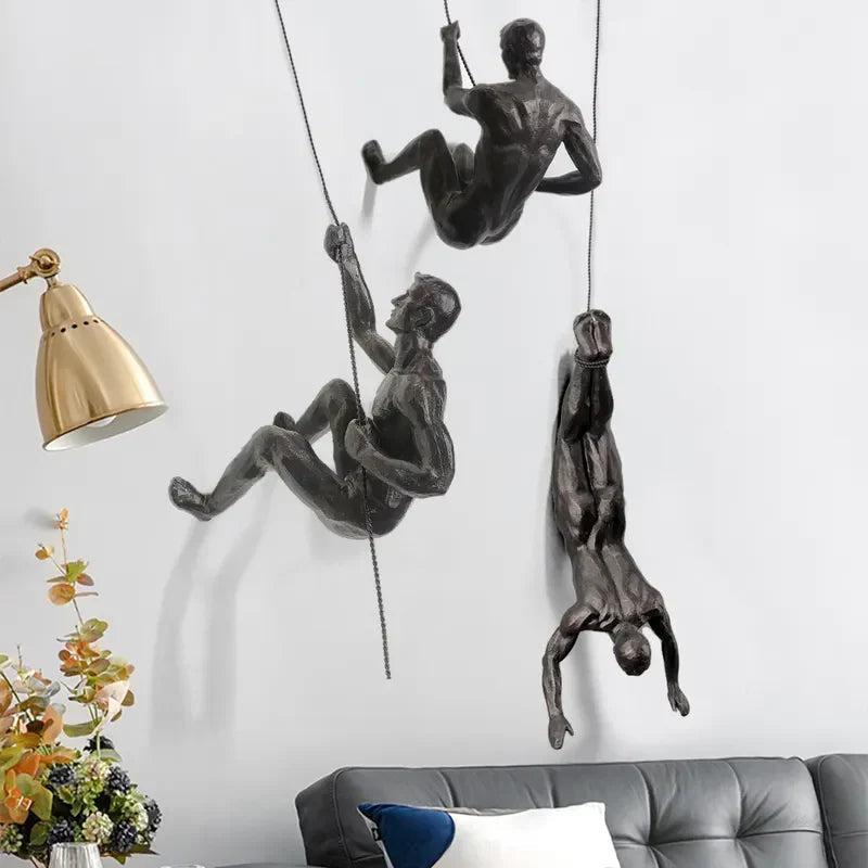 Climbing Man Wall Sculpture Set of 3 Hanging Figure Statues Industrial Wall Decor