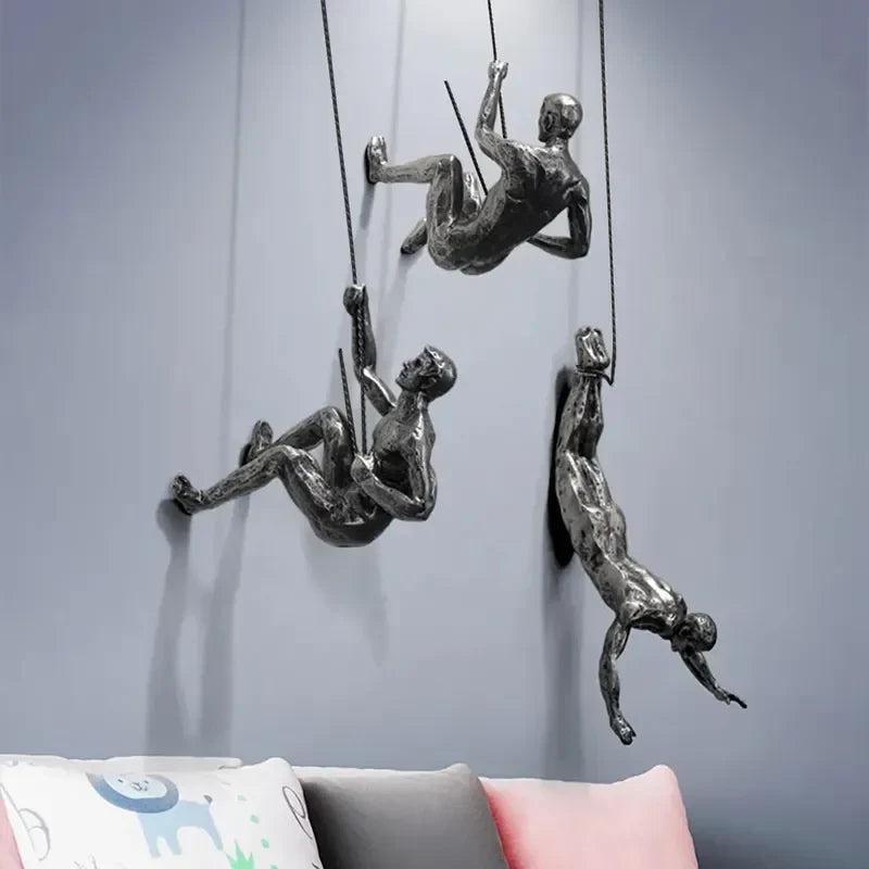 Climbing Man Wall Sculpture Set of 3 Hanging Figure Statues Industrial Wall Decor