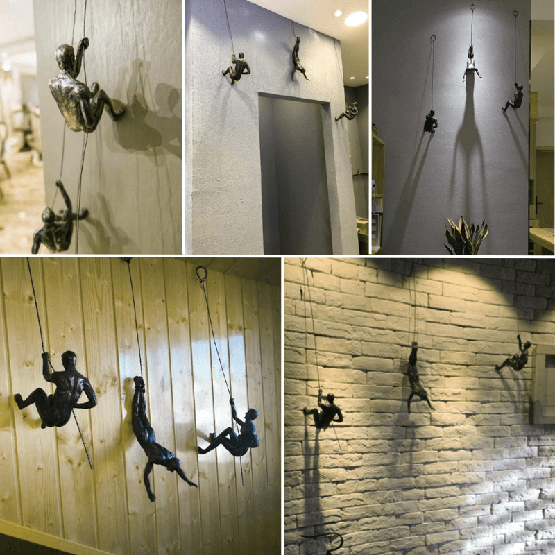 Climbing Man Wall Sculpture Set of 3 Hanging Figure Statues Industrial Wall Decor