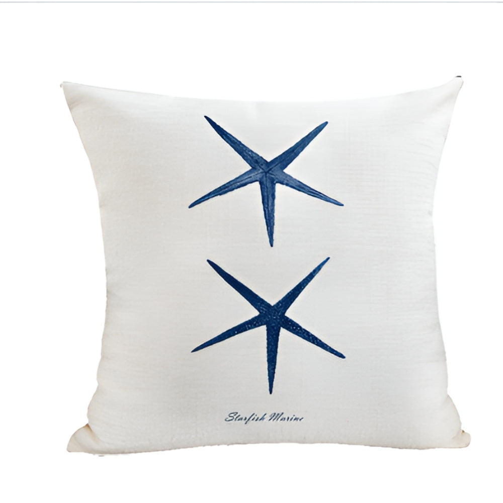 Coastal Cushion Cover with Ocean Embroidery and Zipper Closure