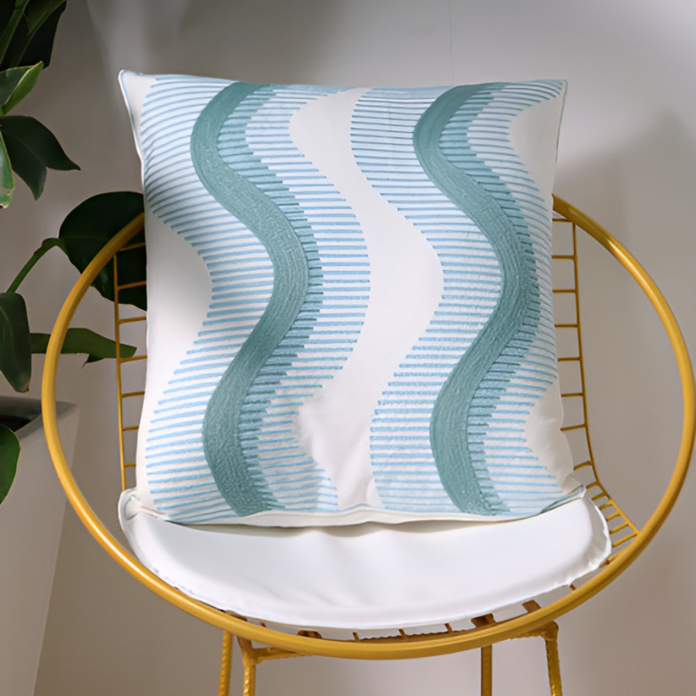 Coastal Cushion Cover with Ocean Embroidery and Zipper Closure