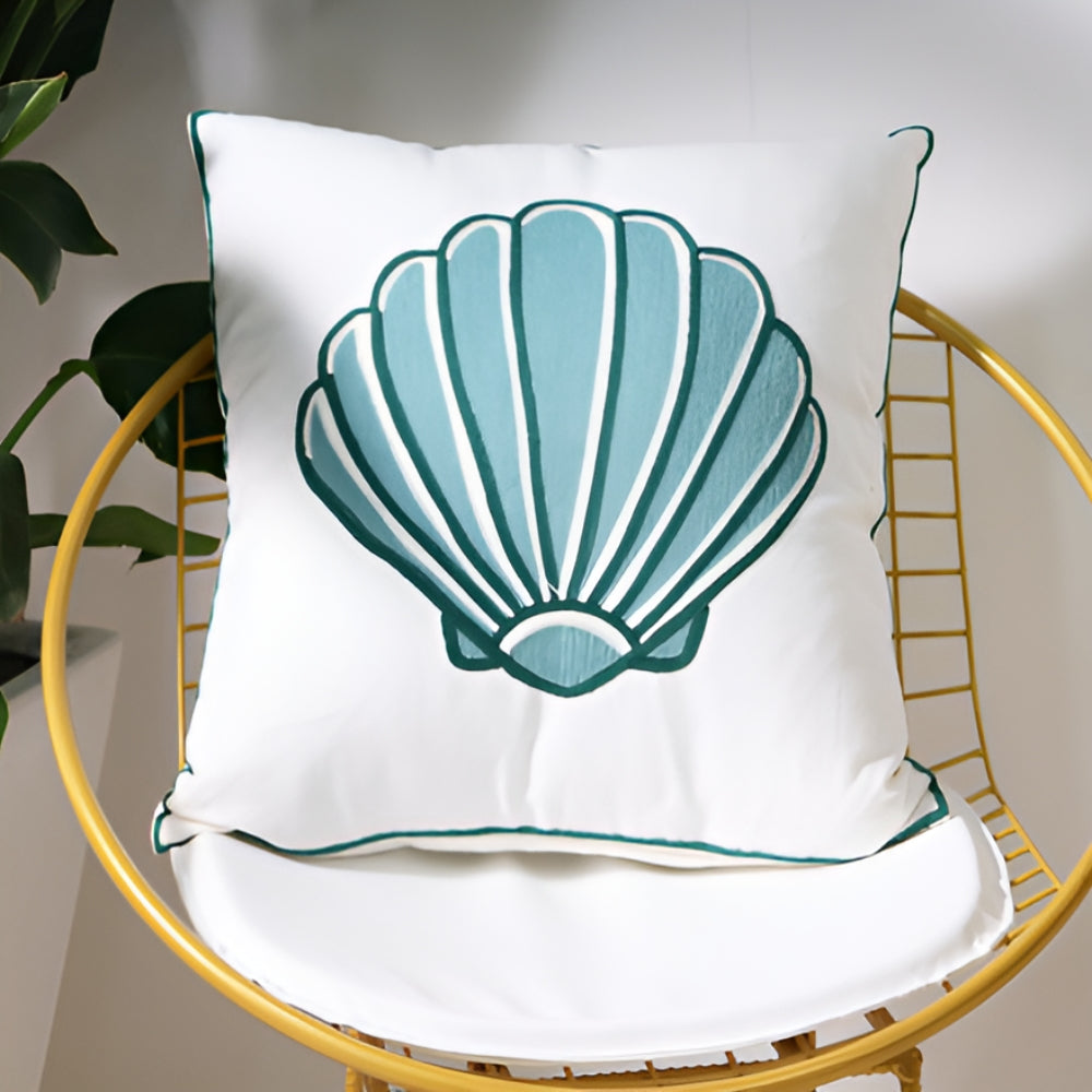 Coastal Cushion Cover with Ocean Embroidery and Zipper Closure