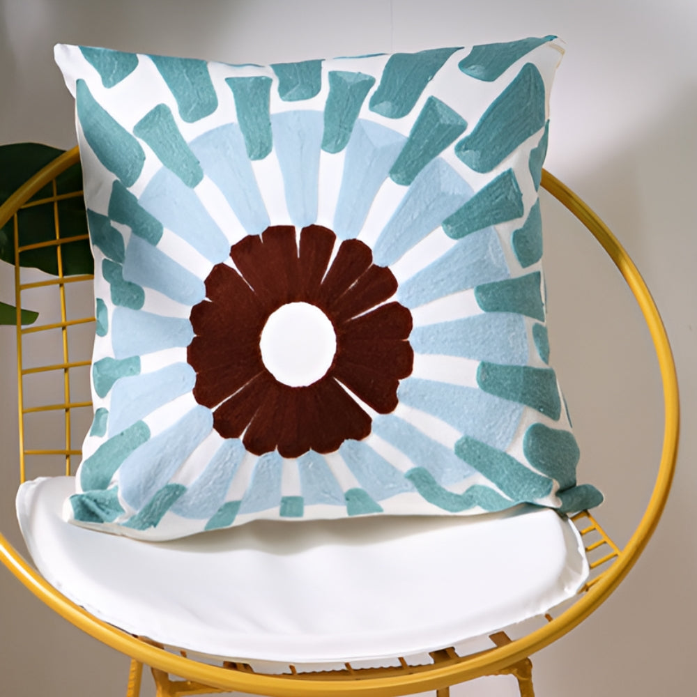 Coastal Cushion Cover with Ocean Embroidery and Zipper Closure