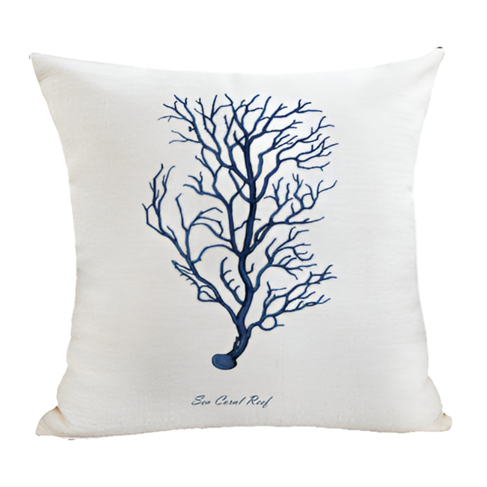 Coastal Cushion Cover with Ocean Embroidery and Zipper Closure