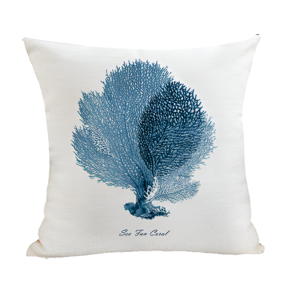 Coastal Cushion Cover with Ocean Embroidery and Zipper Closure