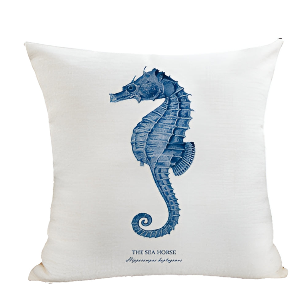 Coastal Cushion Cover with Ocean Embroidery and Zipper Closure