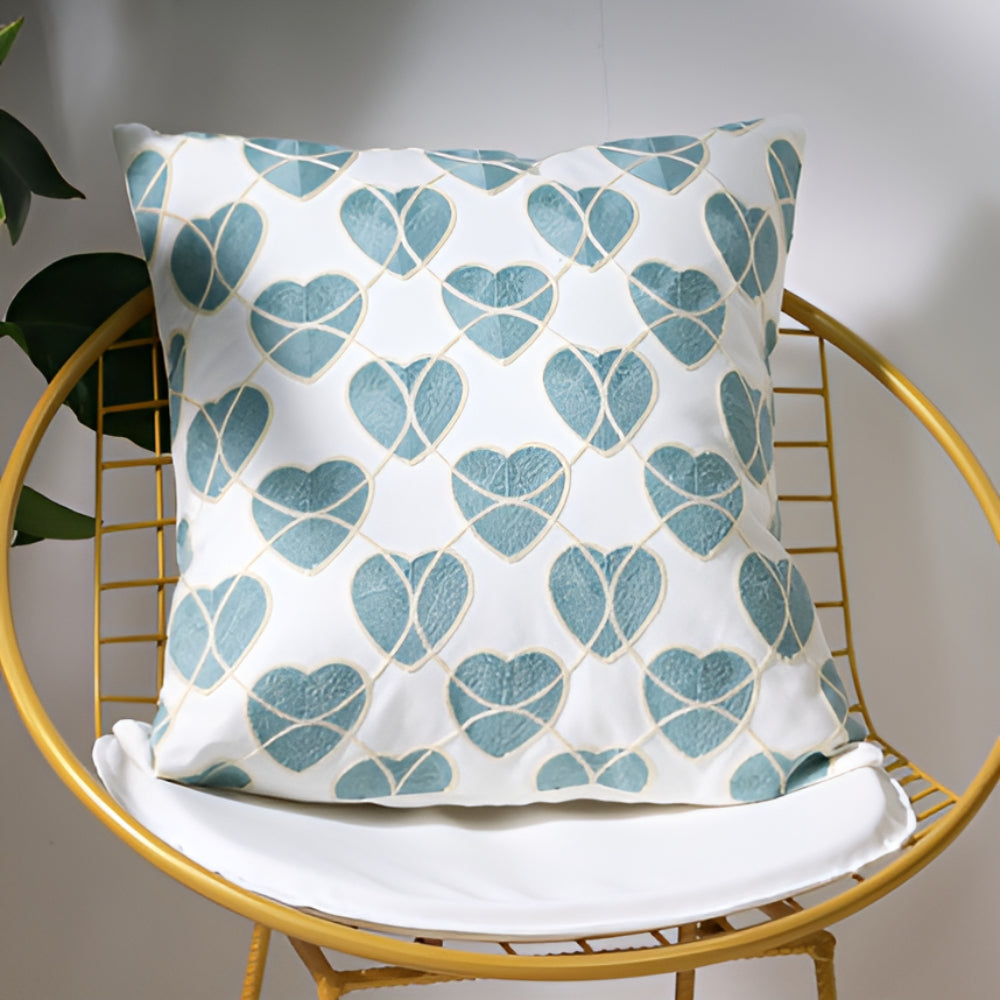 Coastal Cushion Cover with Ocean Embroidery and Zipper Closure