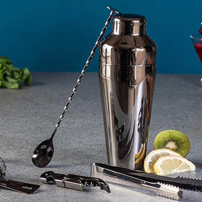 Cocktail Shaker Set with Bamboo Stand and Bar Tools