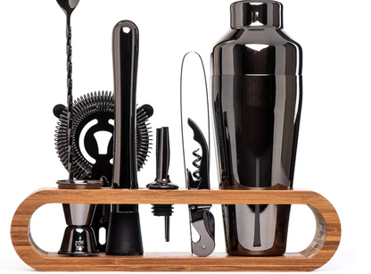 Cocktail Shaker Set with Bamboo Stand and Bar Tools