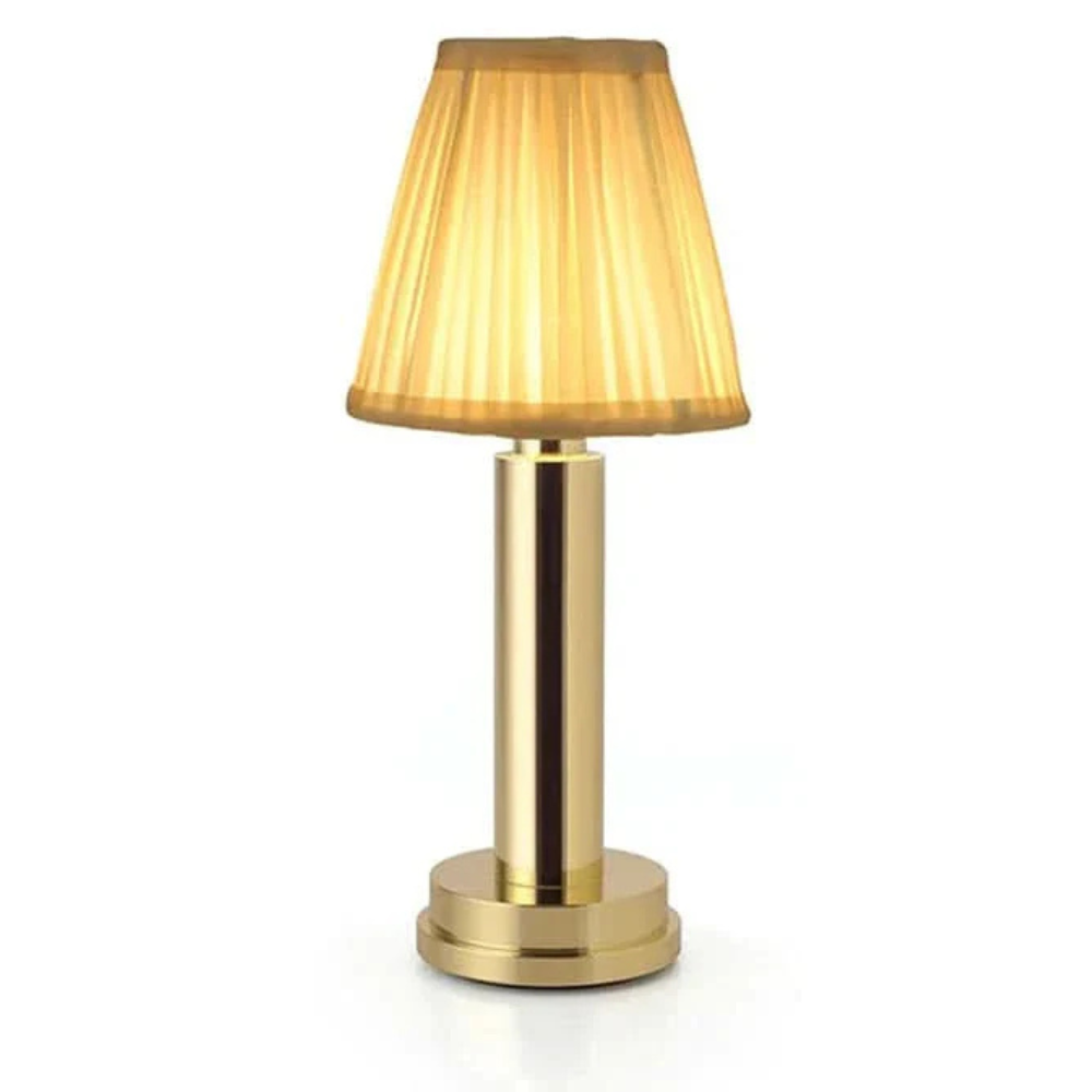 Cordless Rechargeable Table Lamp Art Deco with Pleated Shade and Touch Dimming