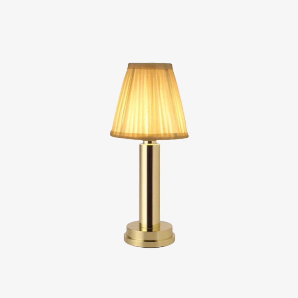 Cordless Rechargeable Table Lamp Art Deco with Pleated Shade and Touch Dimming