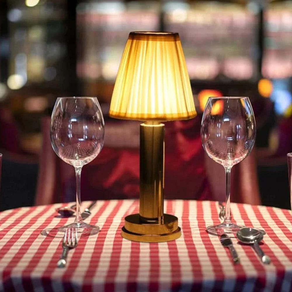 Cordless Rechargeable Table Lamp Art Deco with Pleated Shade and Touch Dimming