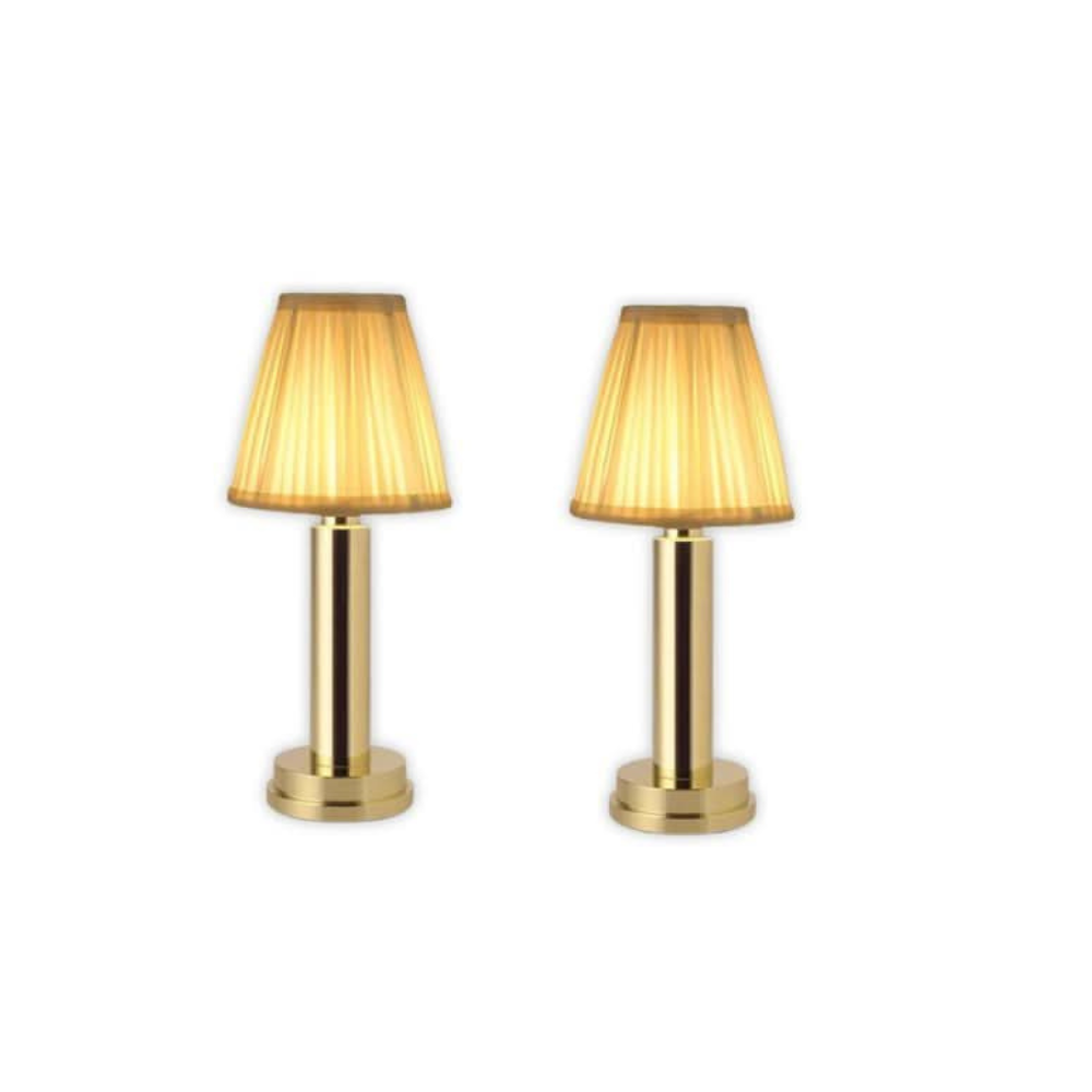 Cordless Rechargeable Table Lamp Art Deco with Pleated Shade and Touch Dimming