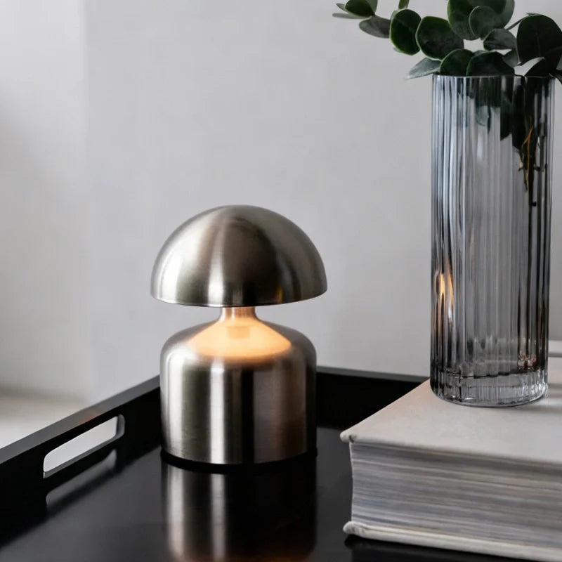 Cordless Rechargeable Table Lamp Modern Mushroom Shape with Dimmable LED