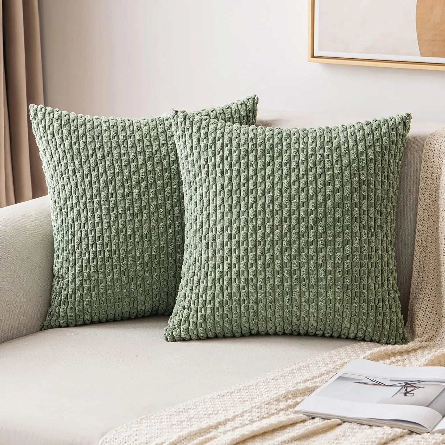 Corduroy Cushion Cover with Ribbed Texture and Zipper Closure