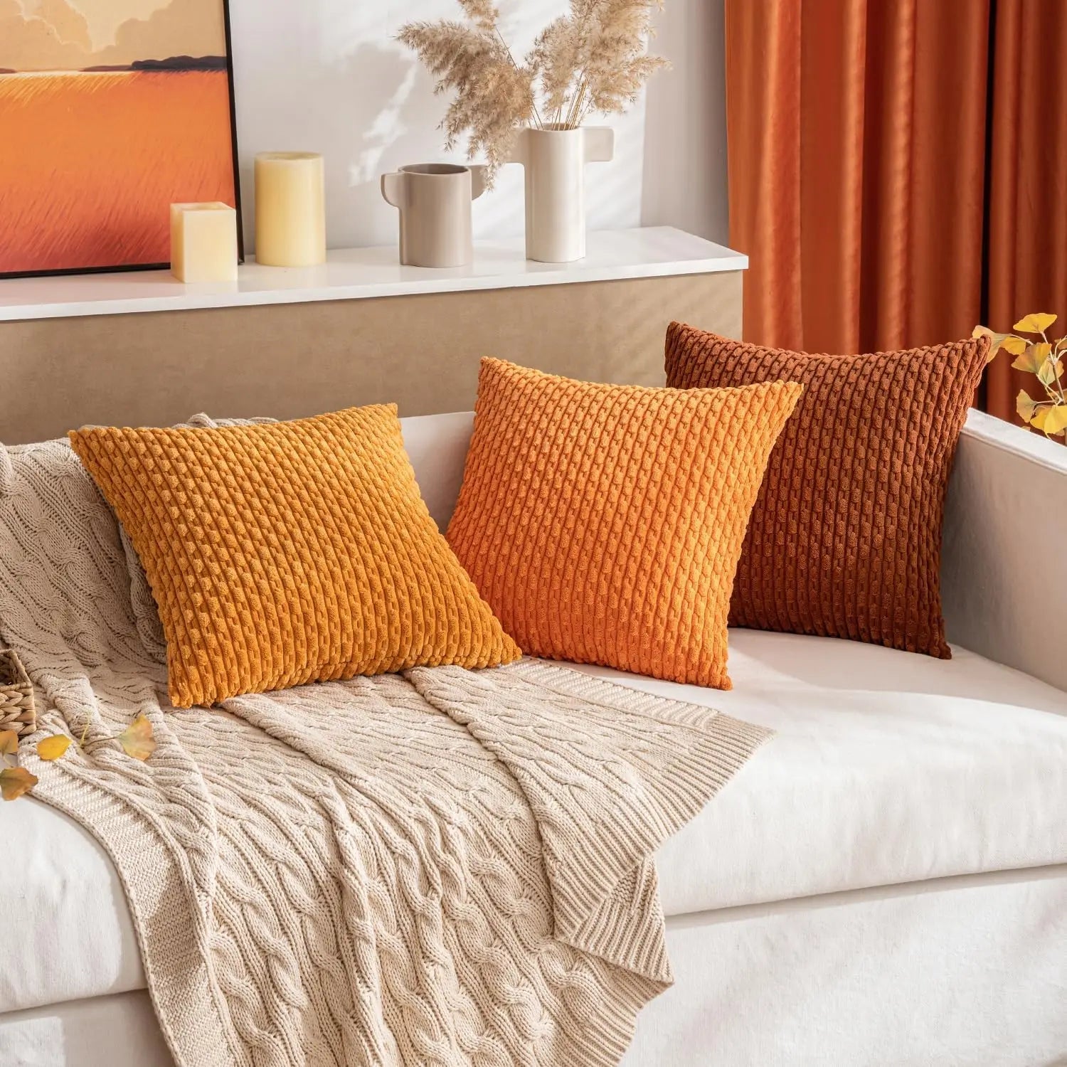 Corduroy Cushion Cover with Ribbed Texture and Zipper Closure