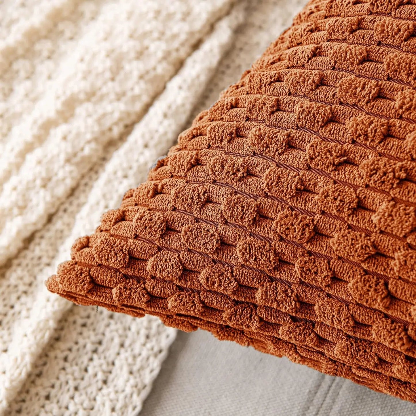 Corduroy Cushion Cover with Ribbed Texture and Zipper Closure