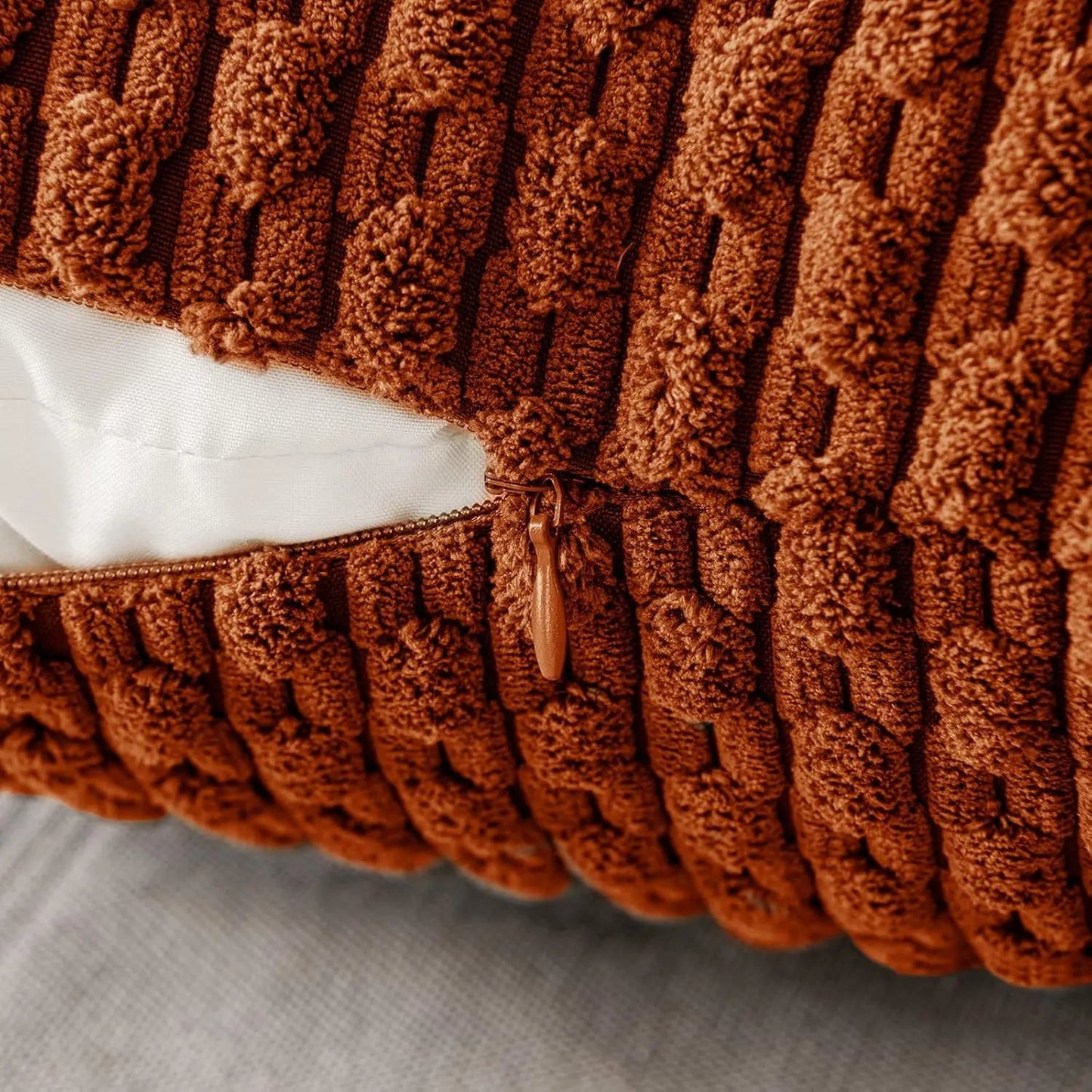 Corduroy Cushion Cover with Ribbed Texture and Zipper Closure