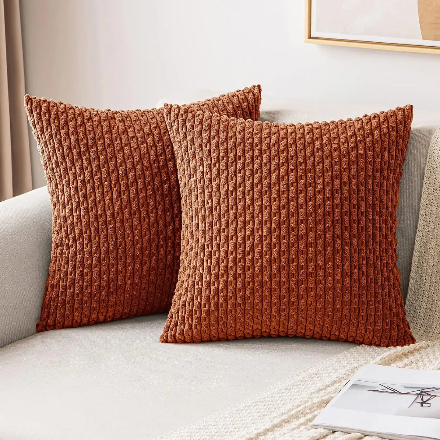 Corduroy Cushion Cover with Ribbed Texture and Zipper Closure