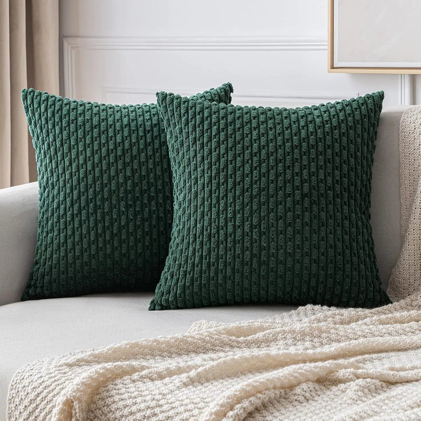Corduroy Cushion Cover with Ribbed Texture and Zipper Closure