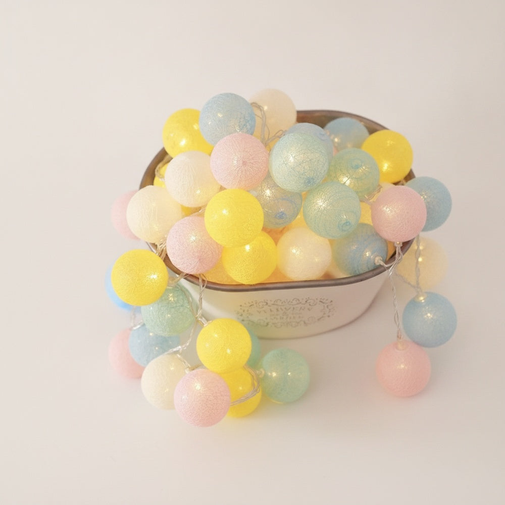 Cotton Ball String Lights LED Fairy Lights with Fabric Balls