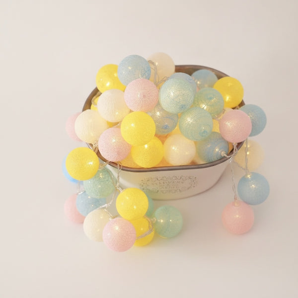 Cotton Ball String Lights LED Fairy Lights with Fabric Balls